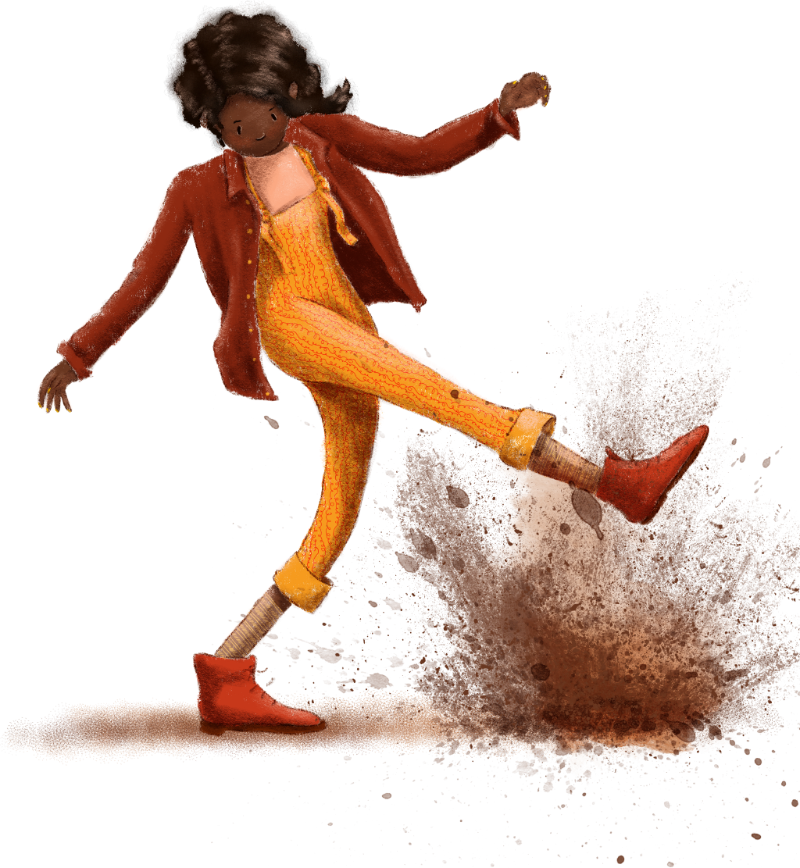 Illustration by Haximica of a woman kicking sand.